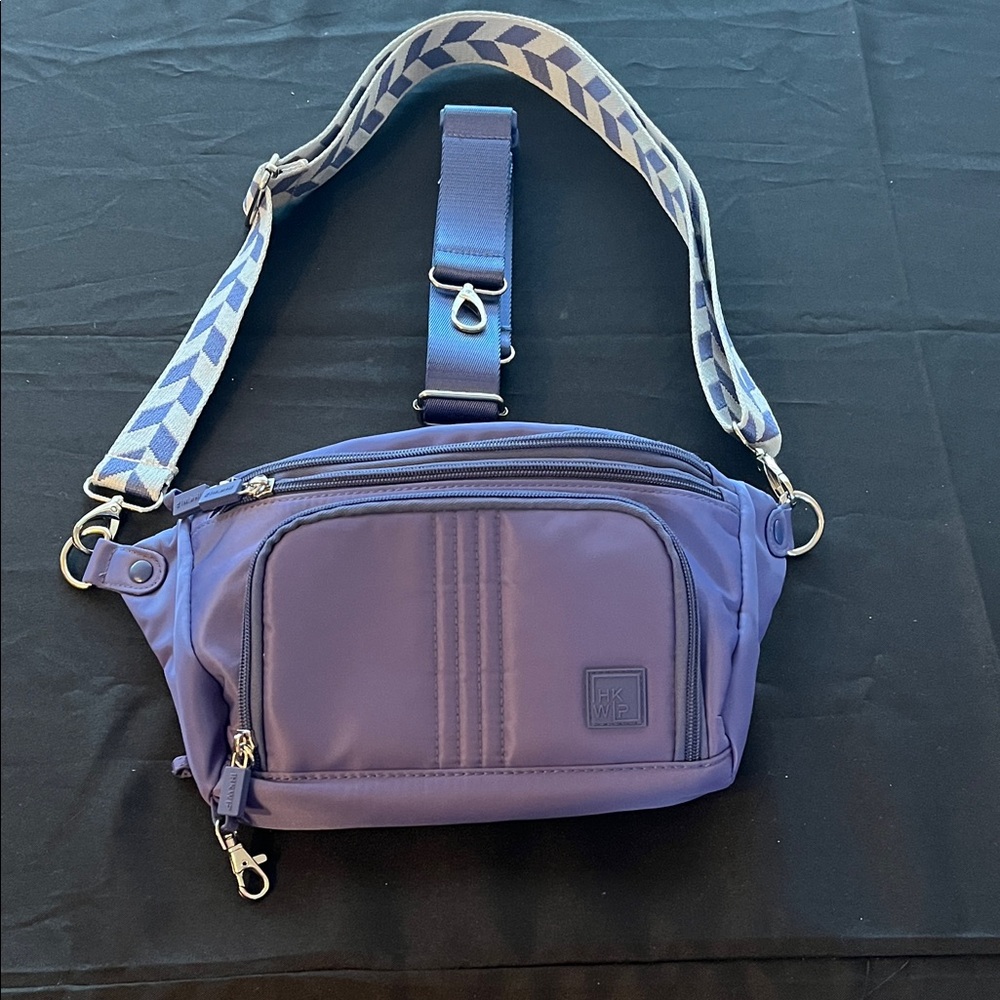 Marlin Blue Crossbody Bag with Patterned Strap